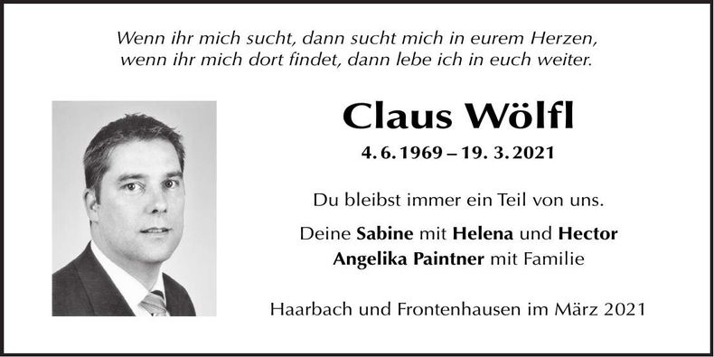 Traueranzeige Claus Wölfl