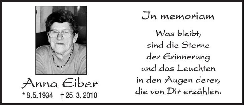 Traueranzeige Anna Eiber