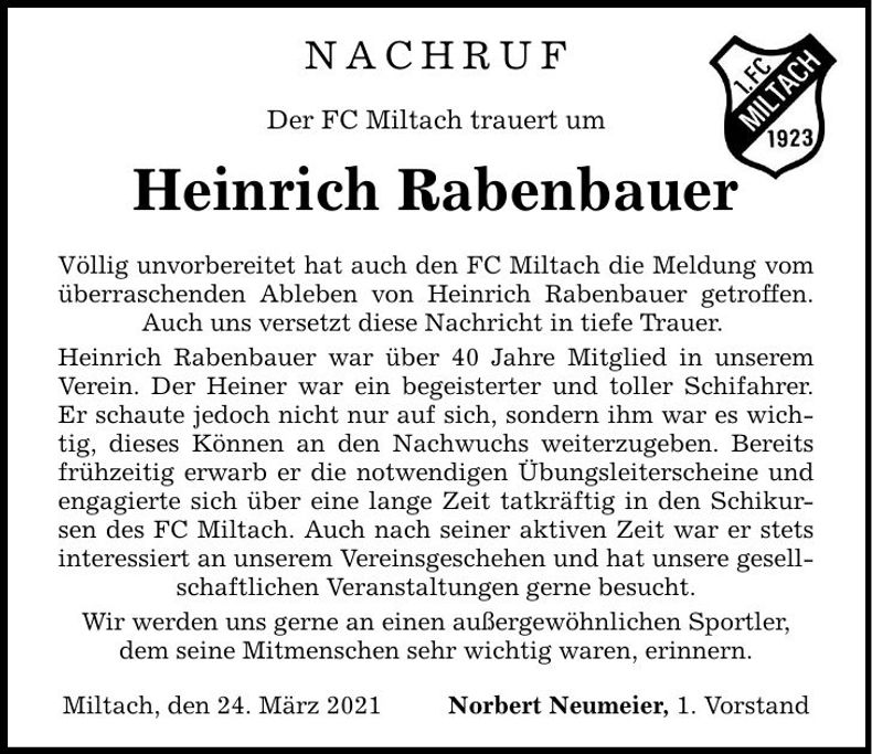 Traueranzeige Heinrich Rabenbauer