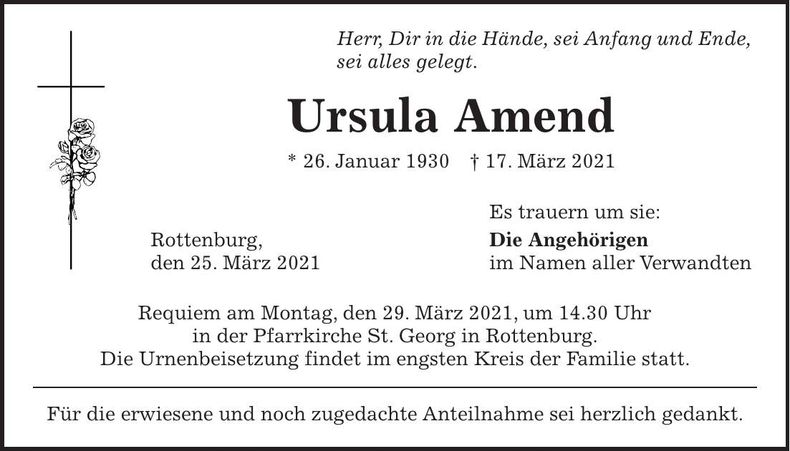 Traueranzeige Ursula Amend
