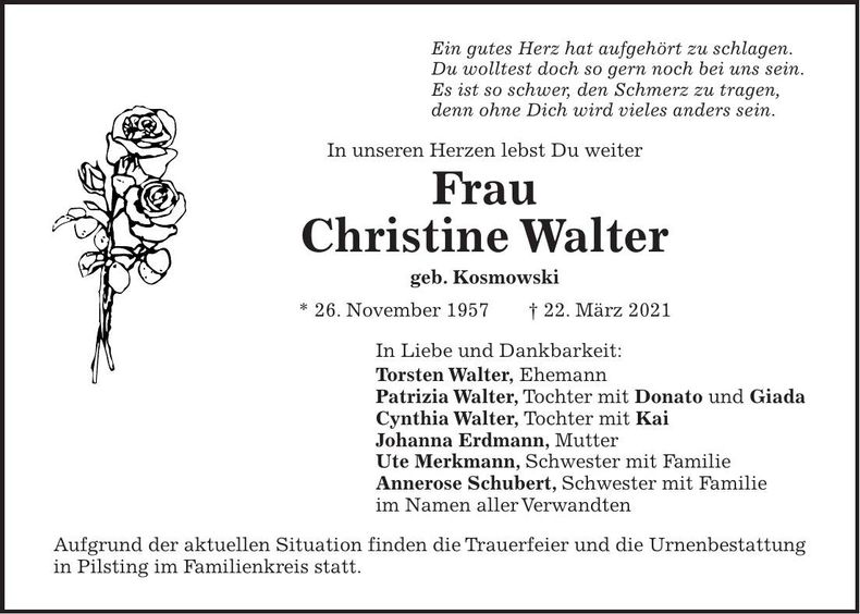 Traueranzeige Christine Walter