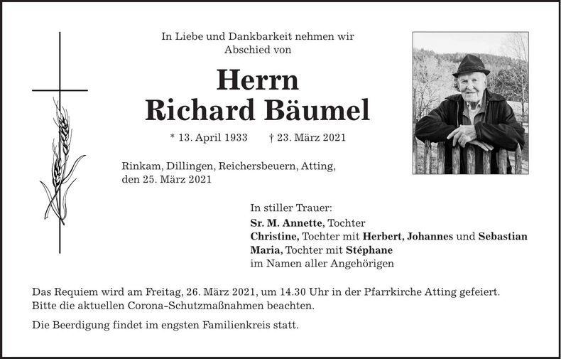 Traueranzeige Richard Bäumel