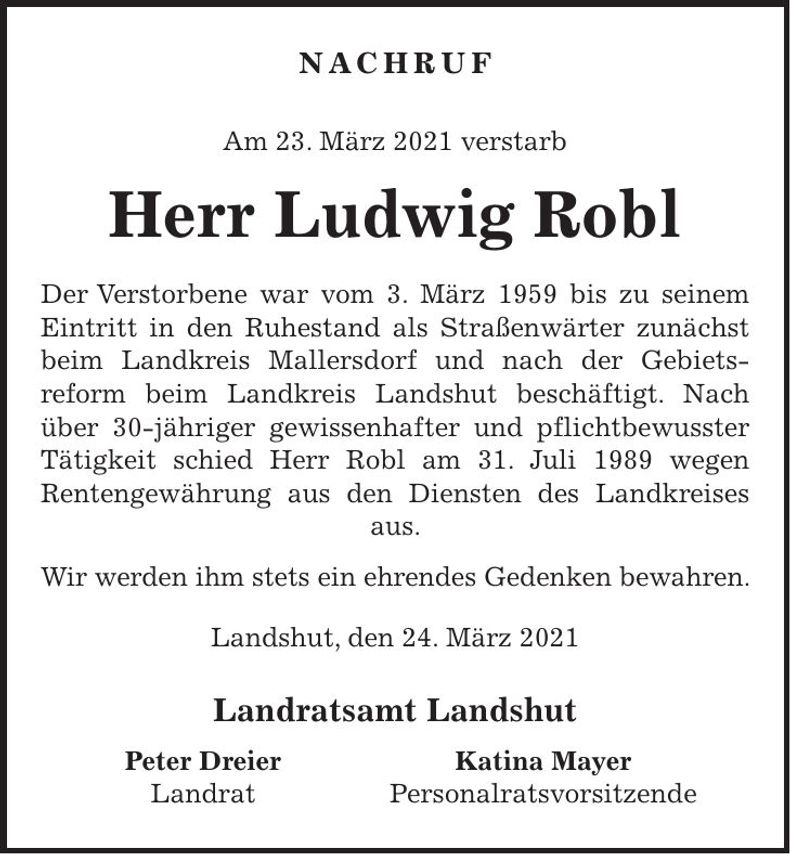 Traueranzeige Ludwig Robl