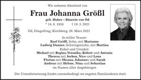 Traueranzeige Johanna Größl