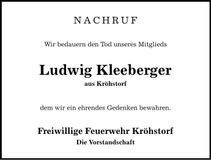 Traueranzeige Ludwig Kleeberger