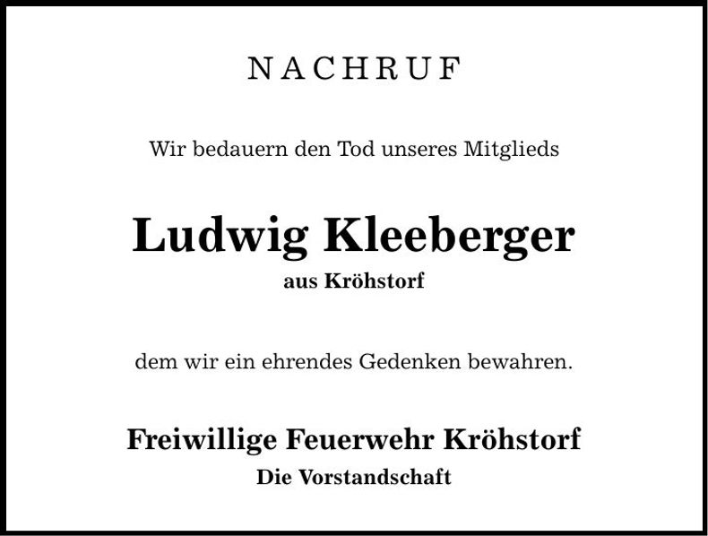 Traueranzeige Ludwig Kleeberger
