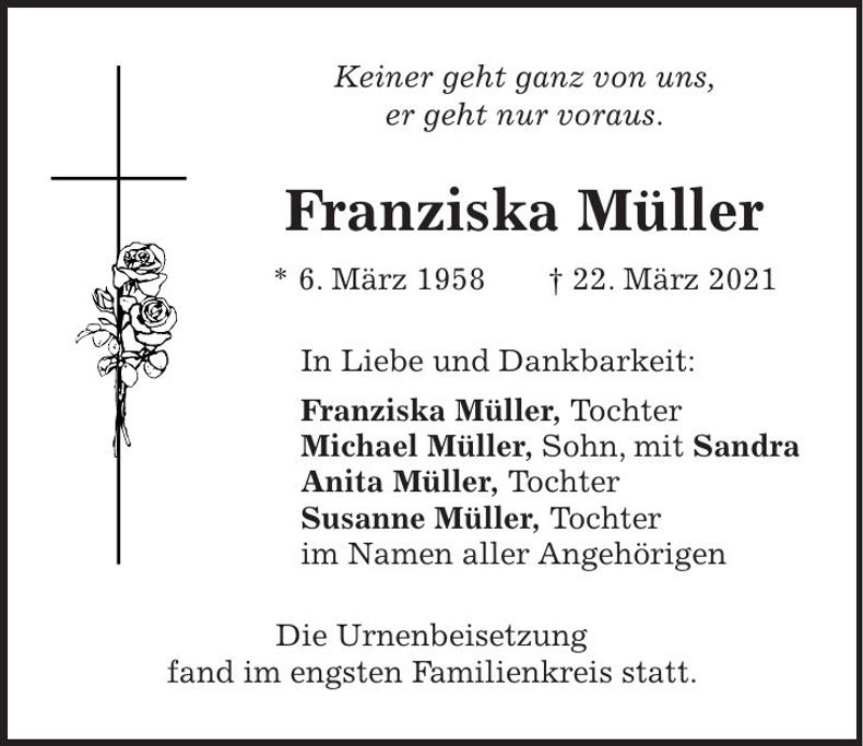 Traueranzeige Franziska Müller