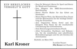 Traueranzeige Karl Kroner