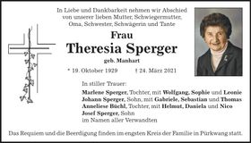 Traueranzeige Theresia Sperger