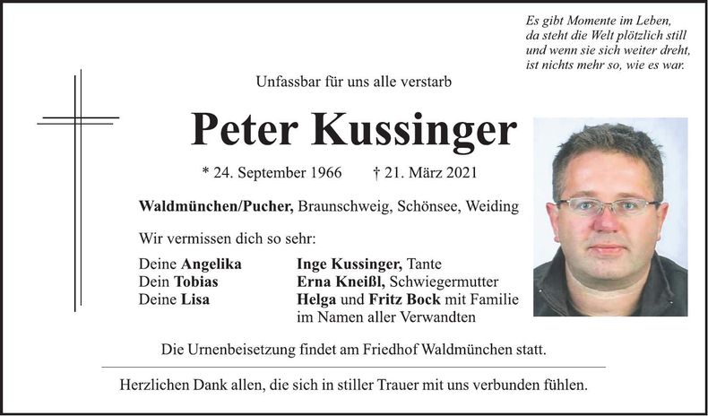 Traueranzeige Peter Kussinger