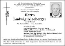Traueranzeige Ludwig Kleeberger