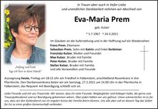 Traueranzeige Eva Maria Prem