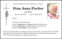 Traueranzeige Anna Fischer
