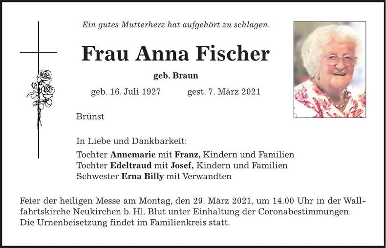 Traueranzeige Anna Fischer