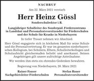 Traueranzeige Heinz Gössl
