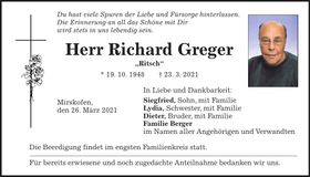 Traueranzeige Richard Greger