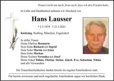 Traueranzeige Hans Lausser