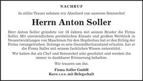 Traueranzeige Anton Soller