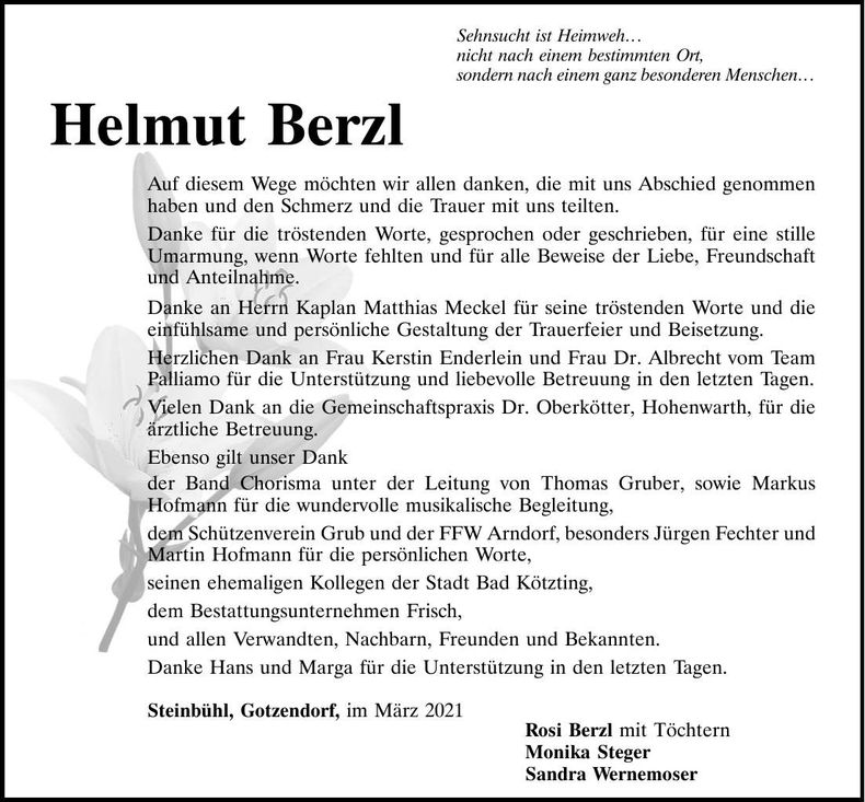 Traueranzeige Helmut Berzl
