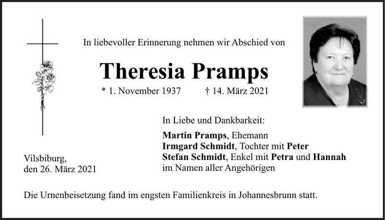Traueranzeige Theresia Prams