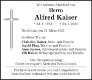 Traueranzeige Alfred Kaiser
