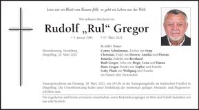 Traueranzeige Rudolf Gregor