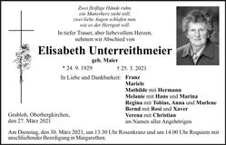 Traueranzeige Elisabeth Unterreithmeier