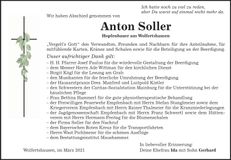 Traueranzeige Anton Soller