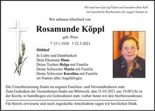 Traueranzeige Rosamunde Köppl