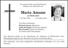Traueranzeige Maria Amann