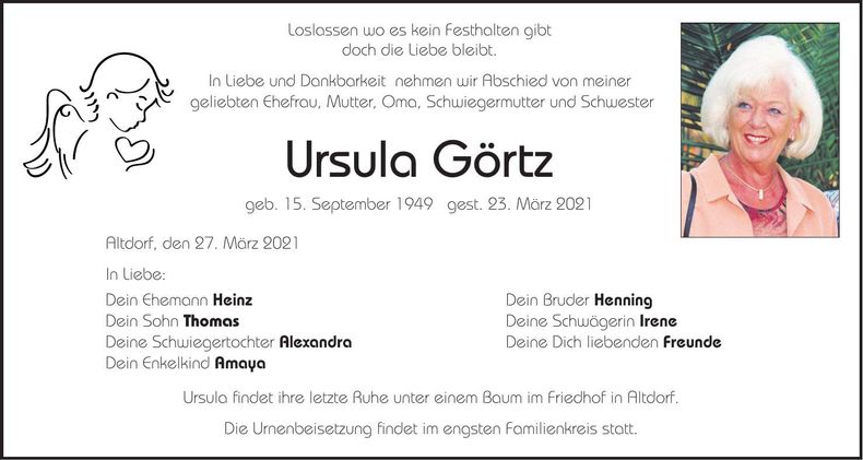 Traueranzeige Ursula Görtz