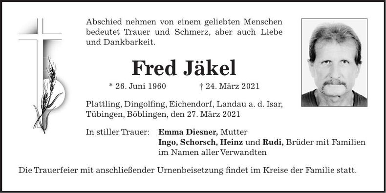 Traueranzeige Fred Jäkel