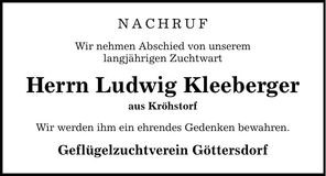 Traueranzeige Ludwig Kleeberger