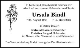 Traueranzeige Ursula Bindl