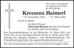 Traueranzeige Kreszenz Haimerl