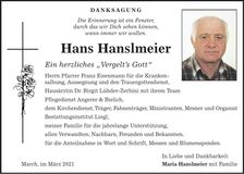 Traueranzeige Hans Hanslmeier