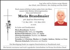 Traueranzeige Maria Brandmaier