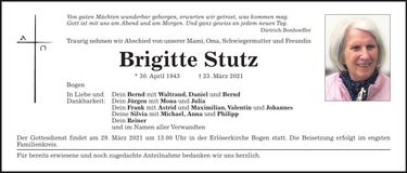 Traueranzeige Brigitte Stutz