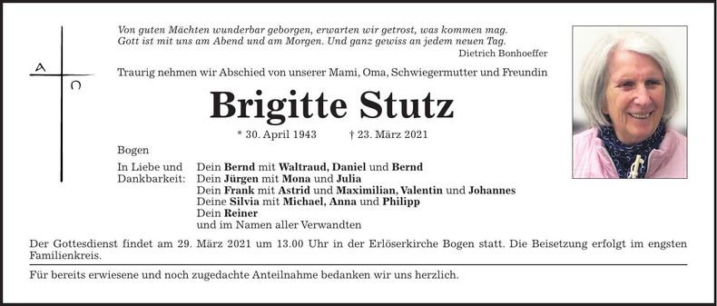 Traueranzeige Brigitte Stutz