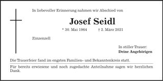 Traueranzeige Josef Seidl
