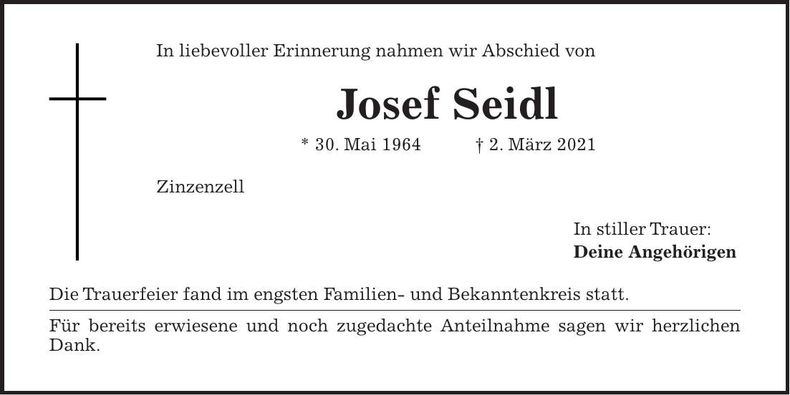 Traueranzeige Josef Seidl