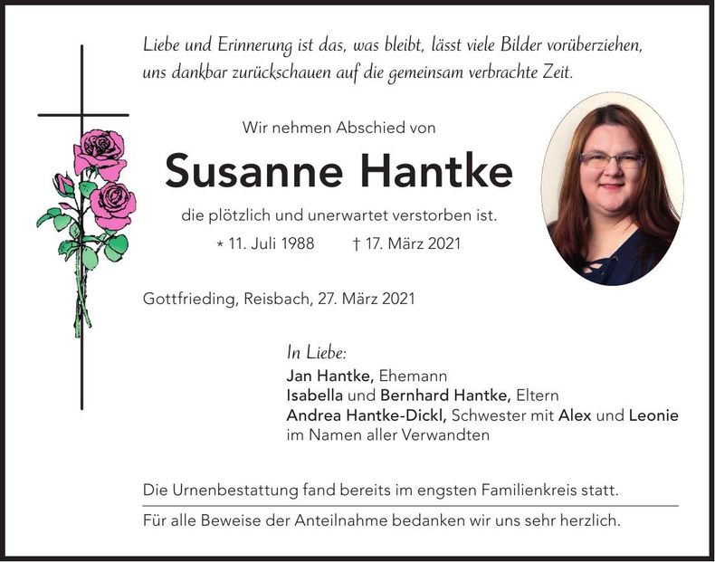Traueranzeige Susanne Hantke