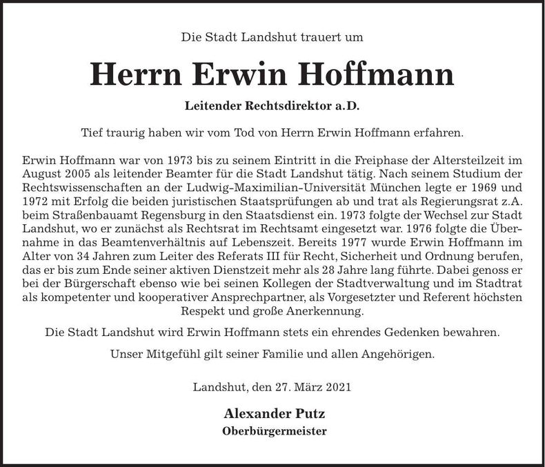 Traueranzeige Hoffmann Erwin
