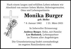 Traueranzeige Monika Burger