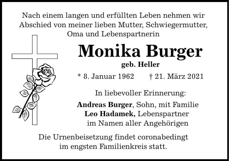 Traueranzeige Monika Burger