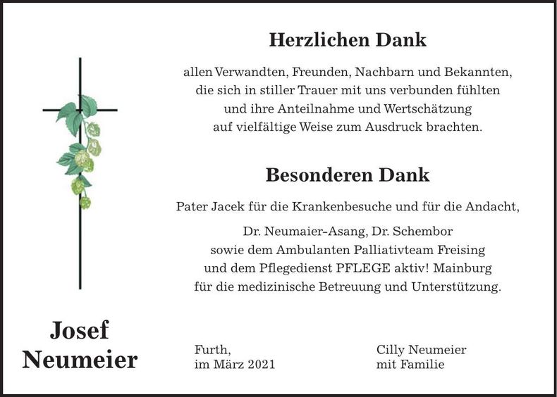 Traueranzeige Josef Neumeier