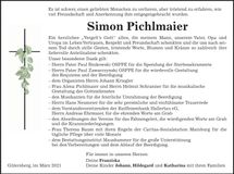 Traueranzeige Simon Pichlmaier