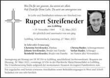 Traueranzeige Rupert Streifeder