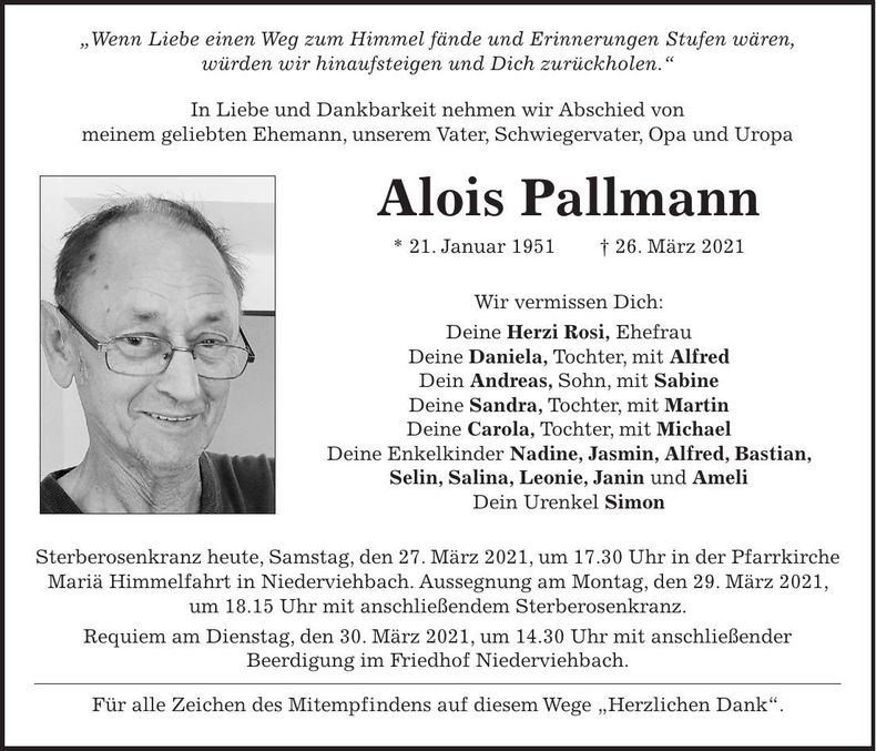 Traueranzeige Alois Pallmann