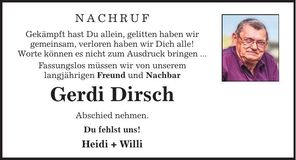 Traueranzeige Gerdi Dirsch